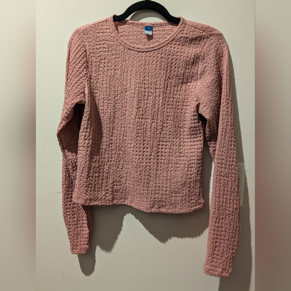 Old Navy Crinkle Textured Blush Long Sleeve Top, Size Medium